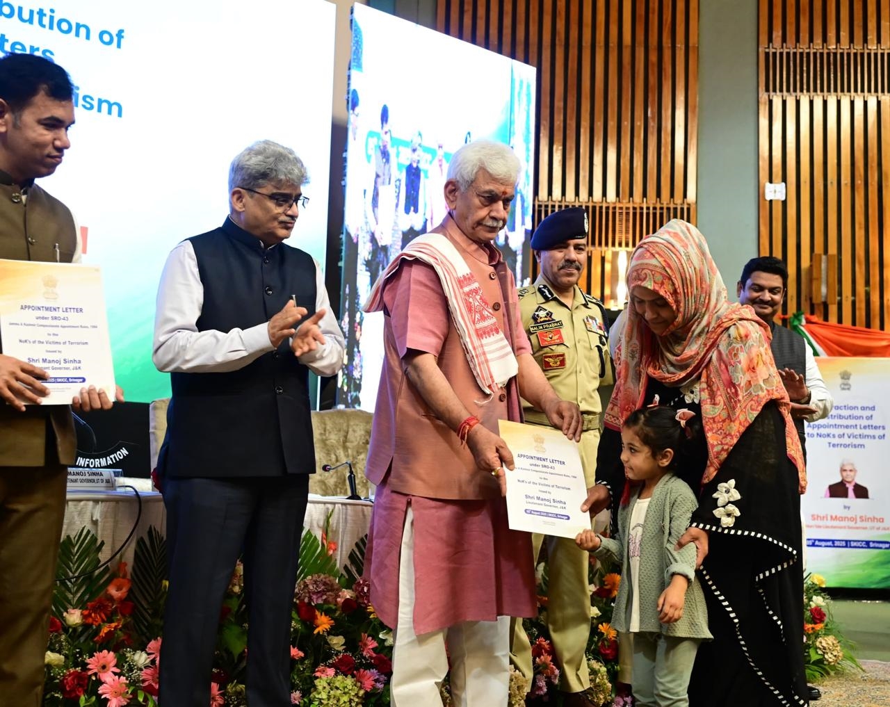 'LG Manoj Sinha Hands Over Appointment Letters to 158 Next of Kin of Terror Victims in Srinagar ,  “Decades-old wounds are being healed; justice long denied is now being delivered”: LG'